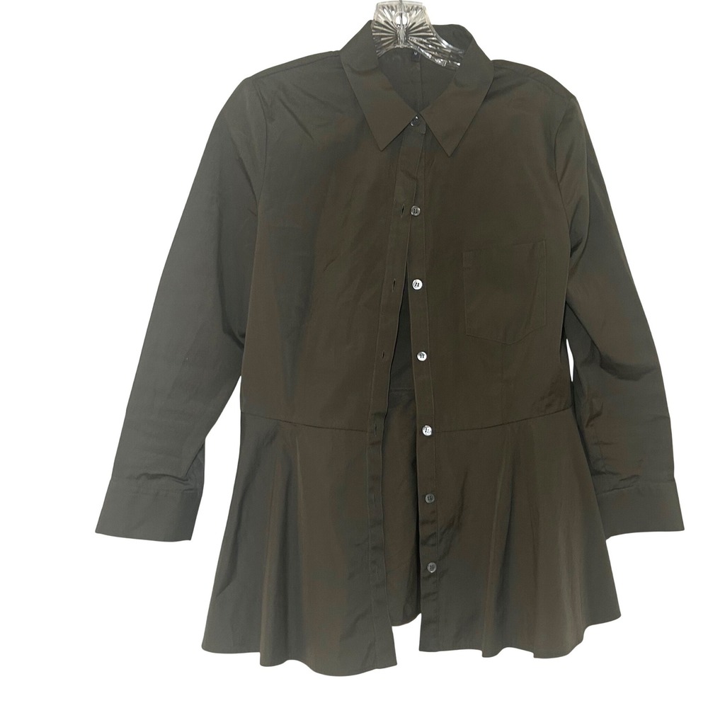 Theory Olive Green Cotton Peplum Button Down Shirt EYODIS-PEARCE Womens M